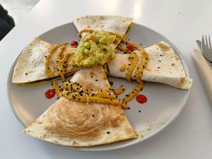 Quesadillas (with humus) made vegan (no mozzarella) at Funk You Natural Food in Berlin