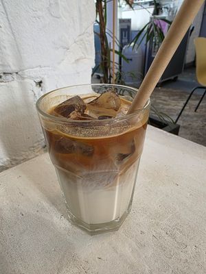 Iced Latte with oat milk at Funk You Natural Food in Berlin