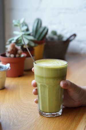 Ginger turmer matcha latte at Funk You Natural Food in Berlin