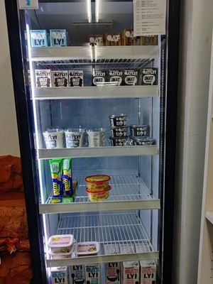 Vegan fridge at El Sueco Supermercado in Barcelona