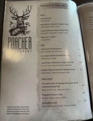 The menu   at Poacher Restaurant in Ballina