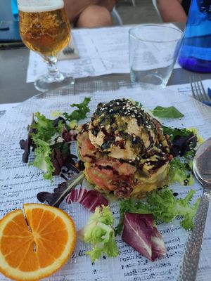 'pesto' avocado salad, ask for vegan at Massai Mara Beach Club in Torre Del Mar