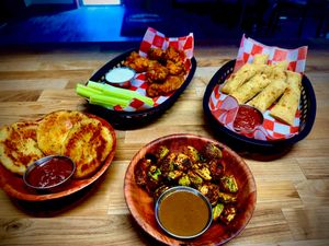Brand-new Appetizers! Vegan Potato Pancakes, Breadsticks, & Roasted Brussel Sprouts! at Jemez Mountain Brewhouse in Jemez Springs