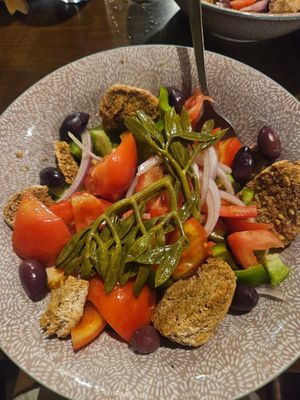 Greek salad without feta. So hearty and filling at To Steno - Το Στενό in Crete