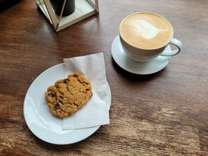 Cookie and oat latte at Evita Espressobar in Oslo