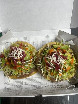 Veggie with Vegan Cheese Tostadas   at Tacos del Sol in Ambleside