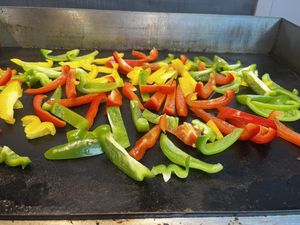 Peppers on the grill ready to go  at Tacos del Sol in Ambleside