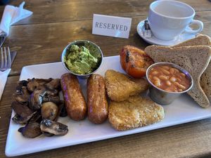 Vegan all day breakfast and decaff americano  at Flanders in Seaham