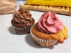 Day olds were half off - mint and raspberry   at Fairy Cakes in Vancouver