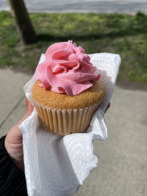 Vanilla cupcake with strawberry icing  at Fairy Cakes in Vancouver