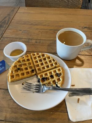 Gluten free vegan blueberry waffle  at Elevation Coffee in Tampa