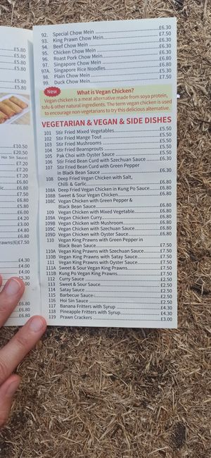 Vegan Options - Chicken,  Tofu and King Prawns at Number One Chinese in Hertford