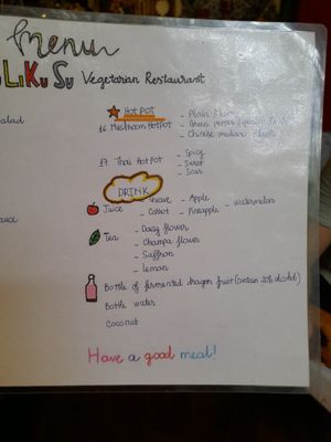 Menu at TuLi KuSu in Ho Chi Minh City