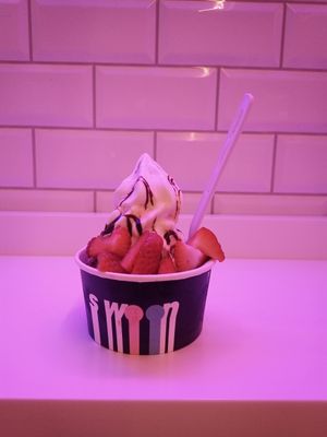 Healthy vegan vanilla ice cream with strawberries and raspberries at Swoon  in Cork