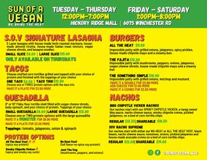 Menu  at Sun Of A Vegan in Memphis