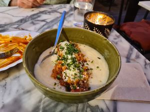 Polenta with jackfruit ragu at Espécie in Porto