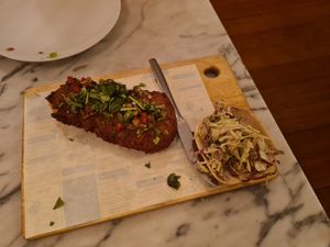 Eggplant schnitzel at Espécie in Porto