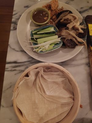 Mushroom pancakes with beancurd and hoisin sauce at Espécie in Porto