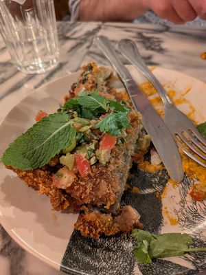 Aubergine Schnitzel at Espécie in Porto