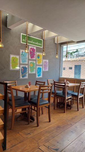 Tables and cute decoration at Edi Sabor Natural in Sao Paulo