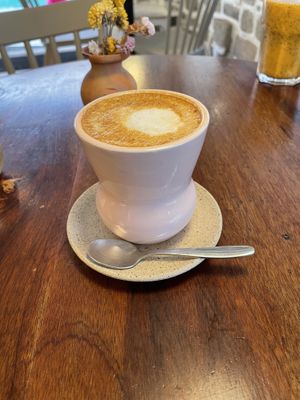Cappuccino with almond milk  at Coffee Trotter in Aguas Calientes