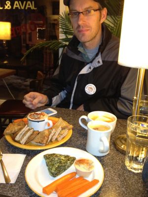 Hummus and Pita, Quiche, hummus and carrot sticks.  at Uncommon Coffee Roasters in Saugatuck