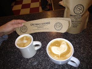 Lattes with almond milk.  at Uncommon Coffee Roasters in Saugatuck