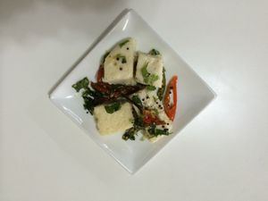 Dhokla, we have both white (rice flour) and yellow (chick pea flour) dhokla options.  Vegan at The Ganga Cafe @ BANGSAR in Kuala Lumpur