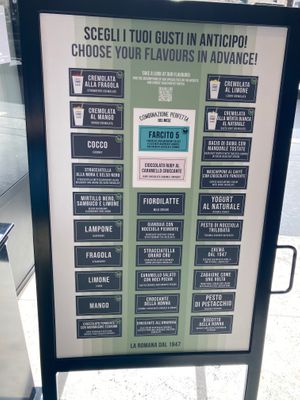 Placard at Gelateria La Romana in Rome