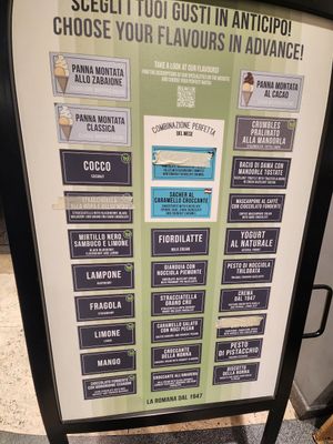 Flavor options at Gelateria La Romana in Rome