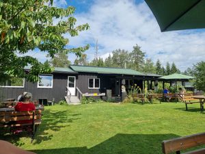 its super cozy from the inside and there is lovely greenery on the outside area at Big Hill Lodge in Filipstad