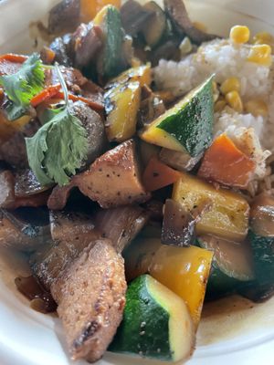 Teriyaki Steak Bowl at Good Vibes in Huntington Beach