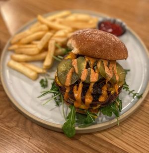 Good vibes burger  at Good Vibes in Huntington Beach