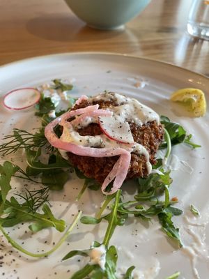 Delicious crab cake! Two were gone before I could get the pic!  at Good Vibes in Huntington Beach