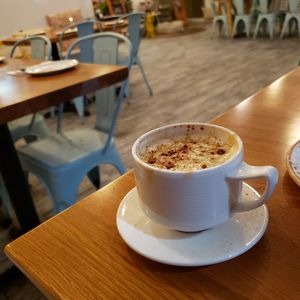 Hot cappuccino 10/10 at Good Vibes in Huntington Beach