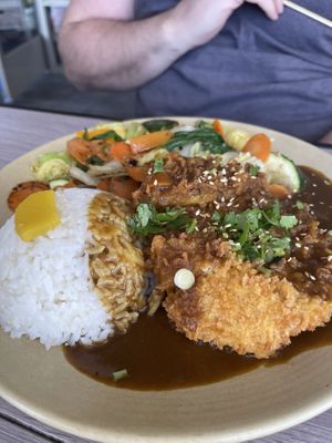 Katsu curry with stir fry veggies  at Good Vibes in Huntington Beach