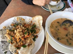 Jackfruit salad & Thai Coconut Soup at Good Vibes in Huntington Beach