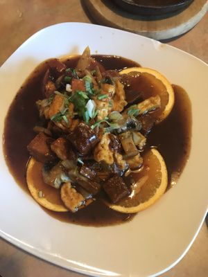 Vegan Orange Chicken, Delicious!  at Good Vibes in Huntington Beach