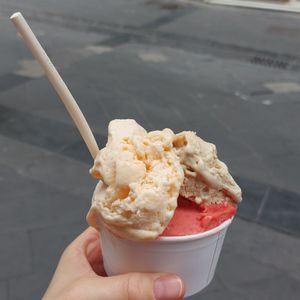 Strawberry, melon and mandorlata light. at Cento Gelato Artigianale Italiano in Naples