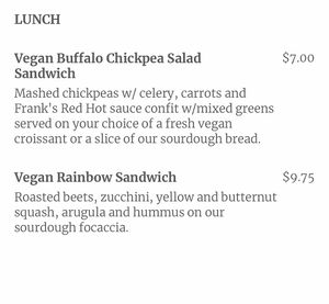 Vegan menu  at Crust & Crumbles in Rockford