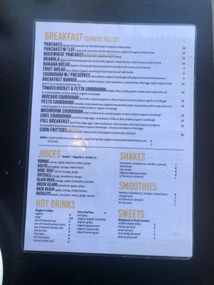 Menu Breakfast and drinks at Pilgrims Vegetarian Cafe in Milton