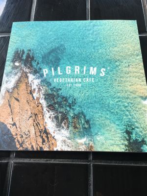 The menu   at Pilgrims Vegetarian Cafe in Milton