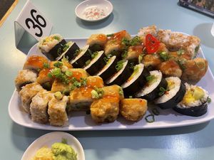 Naginata, daddio, iris, and spicy mango Vegan Sushi roles  at Keep It Rollin in Rochester