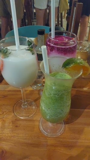 House lemonade (green) and two of the available mocktails at Coco Loco in Playa Flamingo