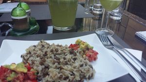 Rice with lentils, avocados, and tomatoes at Barca in Bucharest