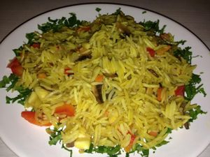 rice with vegetables and mushrooms at Barca in Bucharest