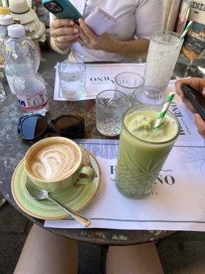 Cappuccino & green smoothie with soy milk  at Rivarno Café in Florence