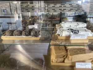 Vegan beetroot and celeriac wrap and vegan energy ball  at Mjölk in Bath
