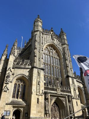 Beautiful view of Bath Abbey from the outdoor seating area  at Mjölk in Bath
