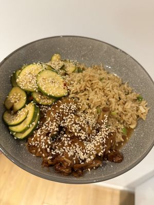 THIS™ Korean BBQ Chick'n, Dressed Courgette & Sesame Brown Rice  at Grubby in East London